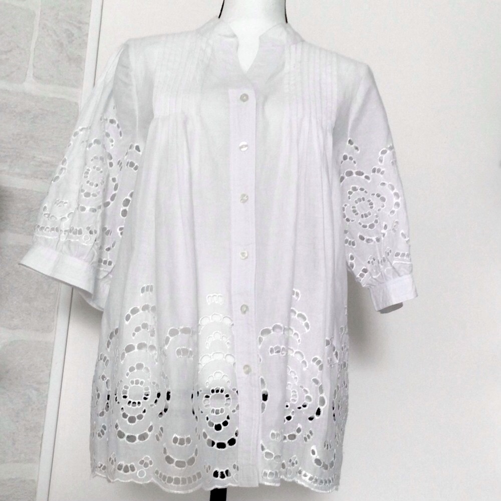 White cotton blouse/shirt, button down, cut out   NWOT